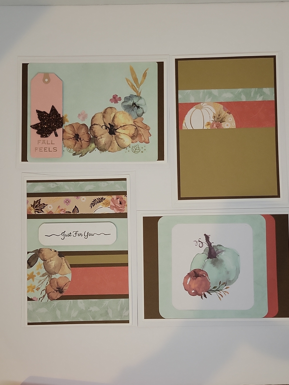 Handmade Fall Floral Greeting Card Set - Mint Green, Coral, Brown